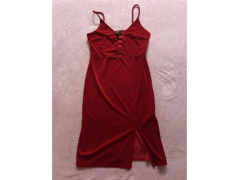 Forever 21 Red Midi Dress with Spaghetti Straps and Front Sl